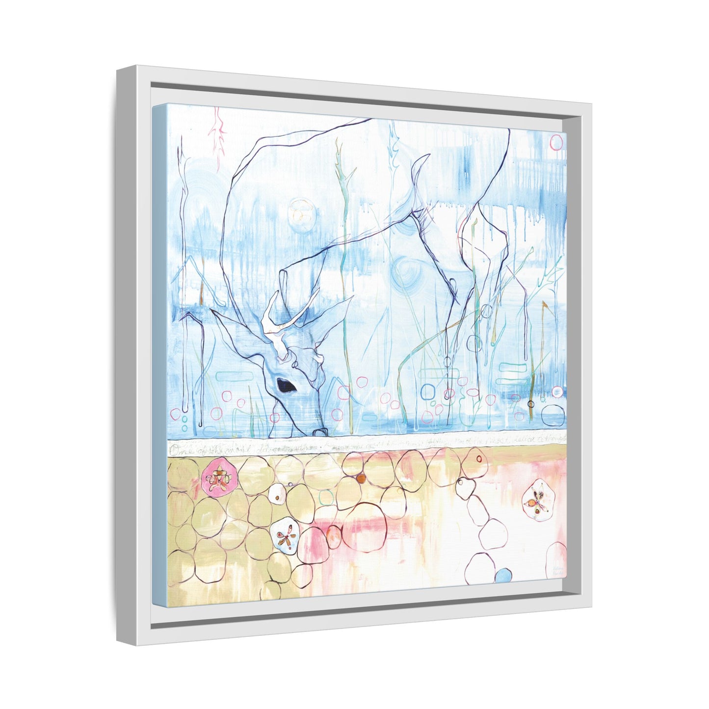 "One Antler Deer" Framed Canvas Fine Art Reproduction by Zabrina Fine Art