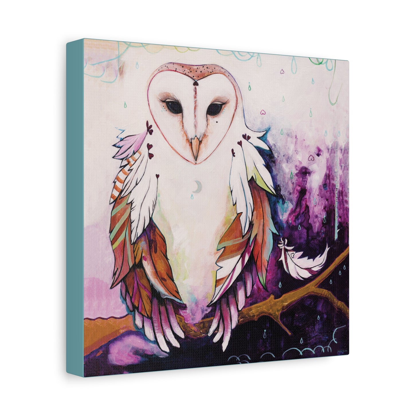 "Rainy Day Owl" Unframed Canvas Neptune Blue Edge Reproduction by Zabrina Fine Art