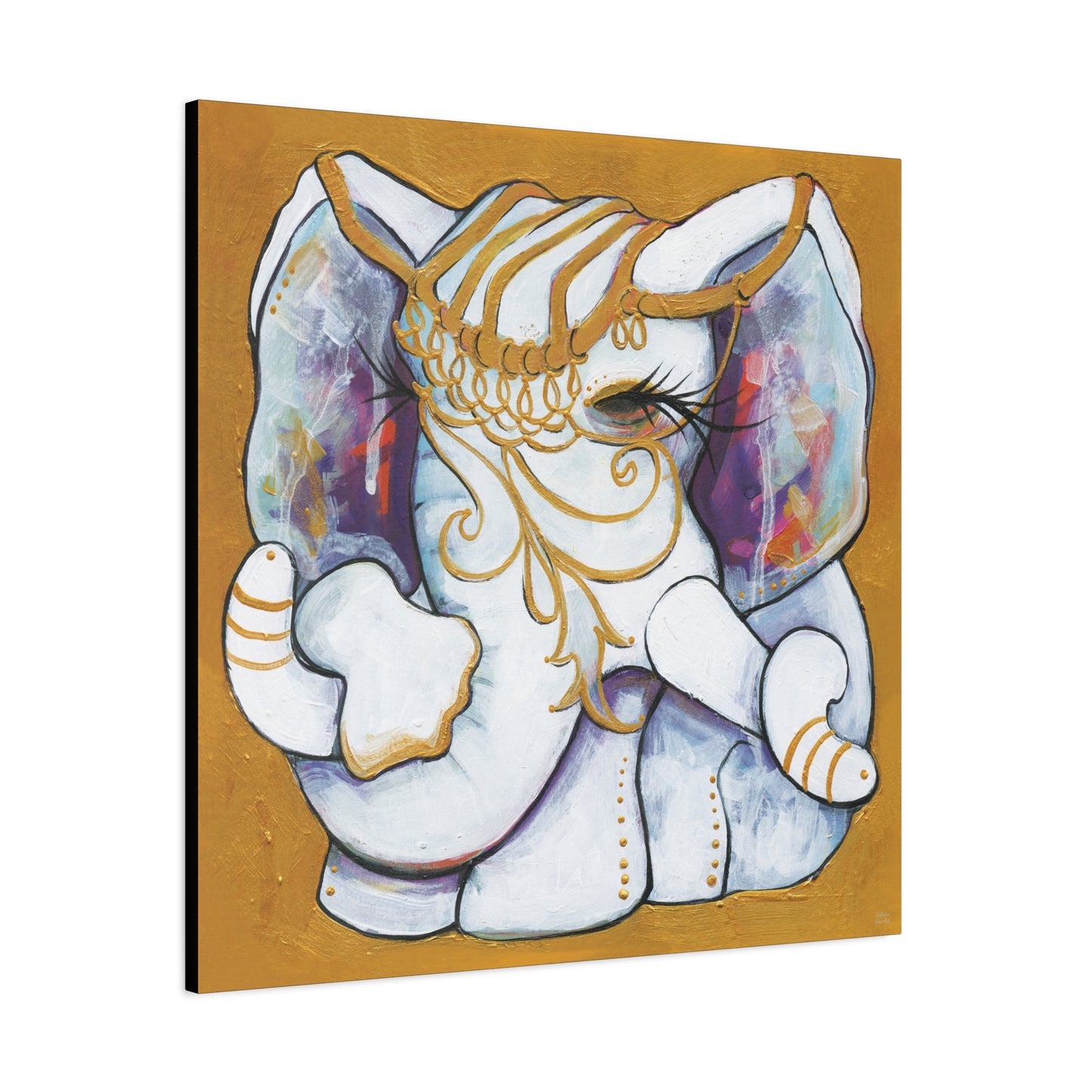 "Gold and White Elephant" Unframed Canvas Black Edge Reproduction by Zabrina Fine Art