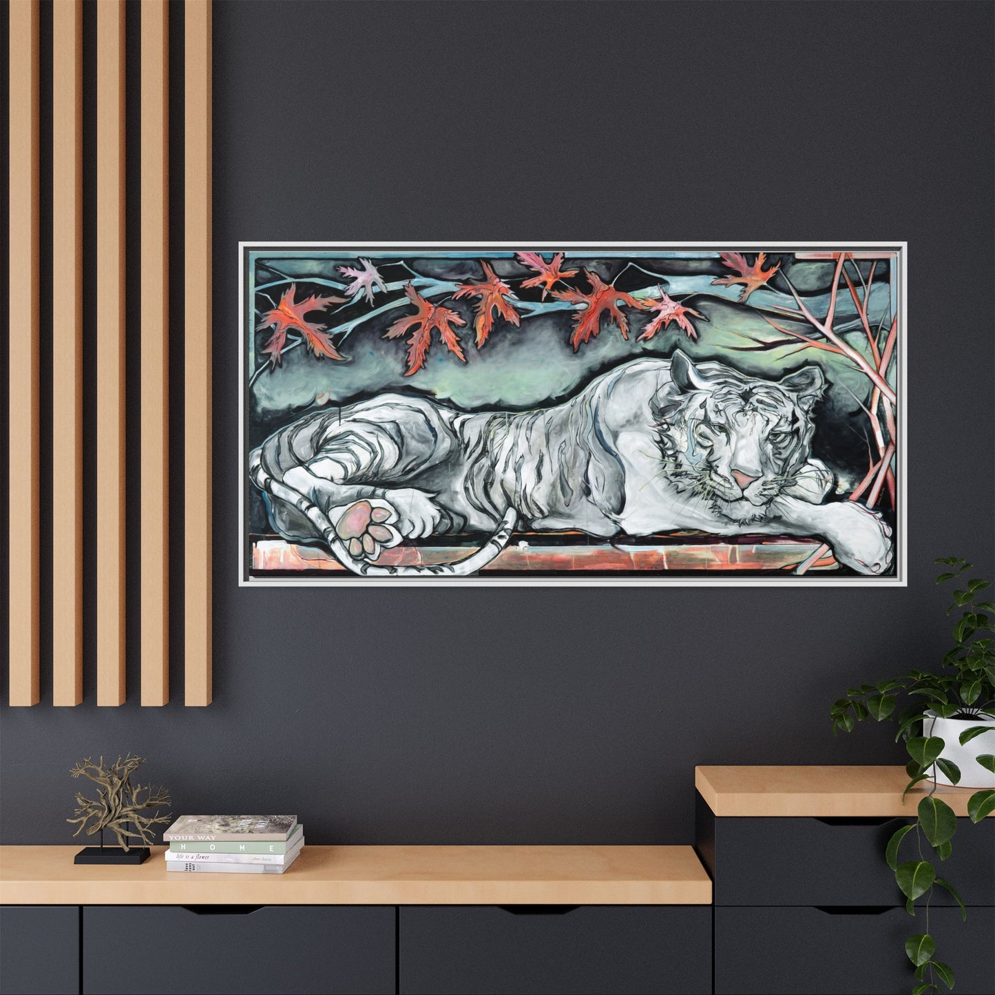 "White Tiger" Framed Canvas Fine Art Reproduction by Zabrina Fine Art