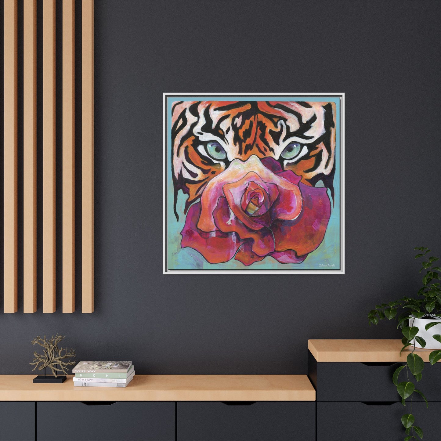 "Tiger Rose" Framed Canvas Fine Art Reproduction by Zabrina Fine Art
