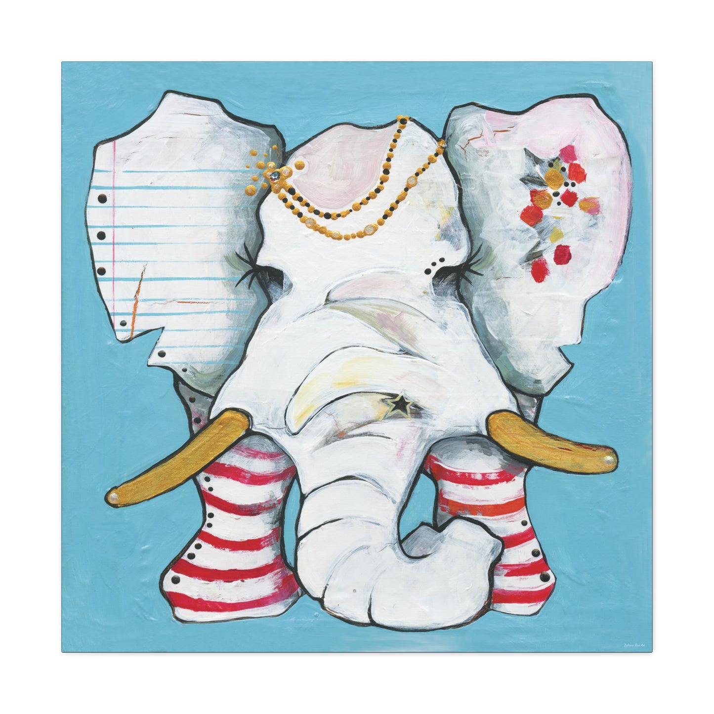 "Red Stripe Elephant" Unframed Canvas Black Edge Reproduction by Zabrina Fine Art