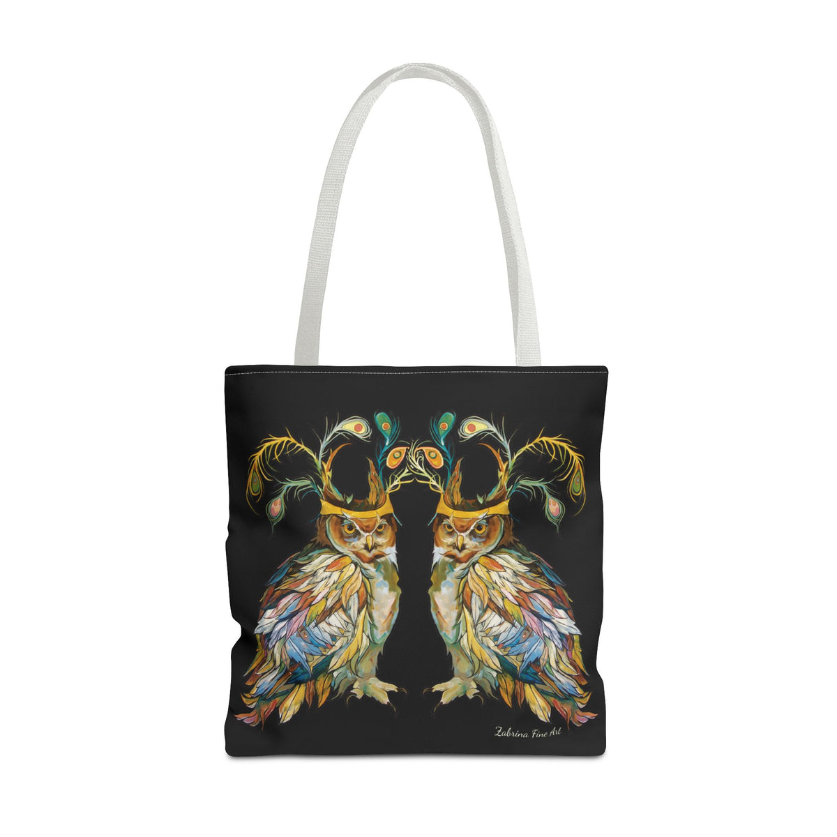 "Two Owls" Tote Bag Black by Zabrina Fine Art