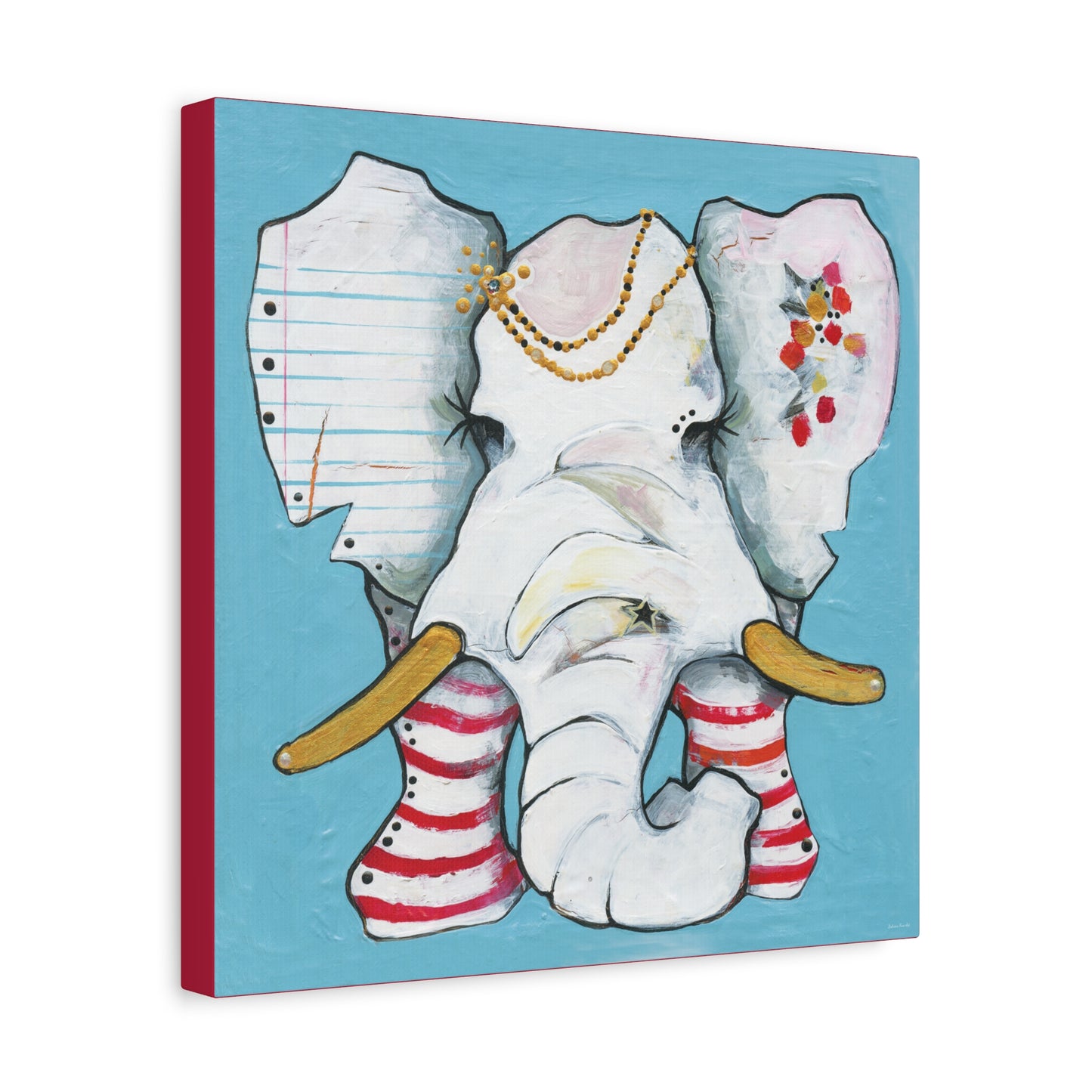 "Red Stripe Elephant" Unframed Canvas Candy Red Edge Reproduction by Zabrina Fine Art