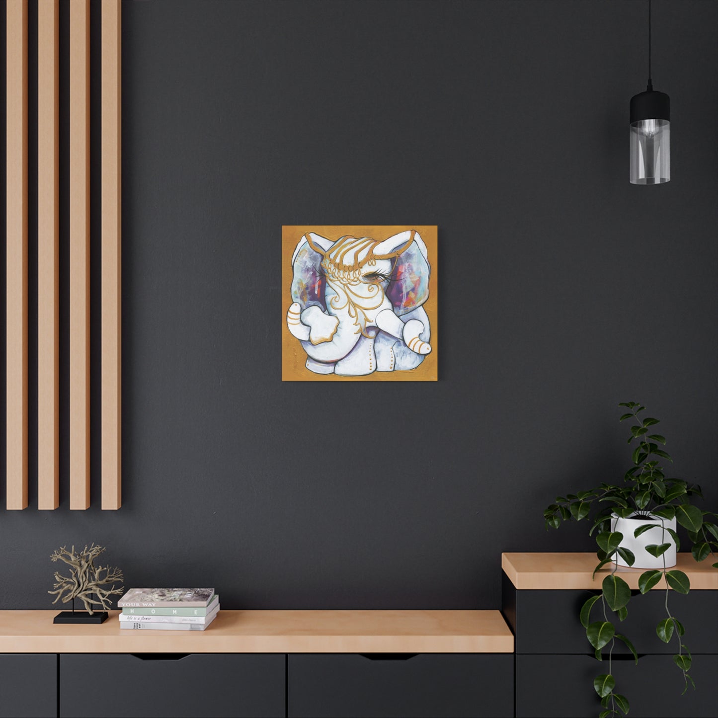 "Gold and White Elephant" Unframed Canvas Black Edge Reproduction by Zabrina Fine Art