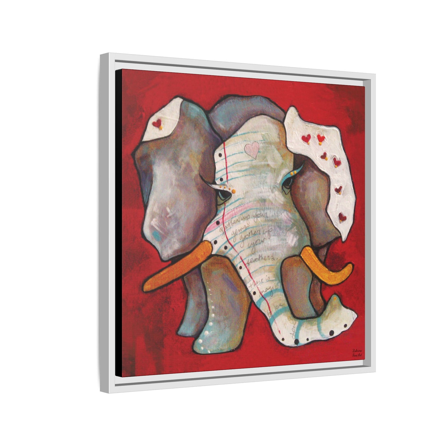 "Red Heart Elephant" Framed Canvas Fine Art Reproduction by Zabrina Fine Art