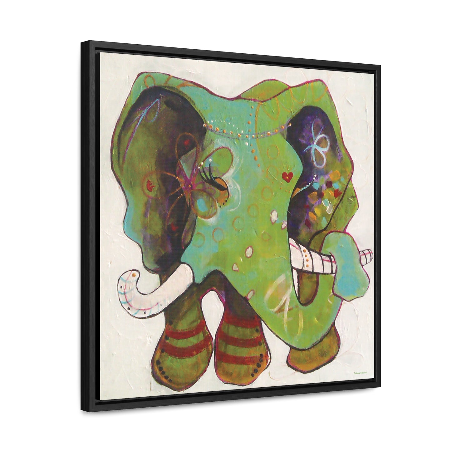 "Green Elephant" Framed Canvas Fine Art Reproduction by Zabrina Fine Art