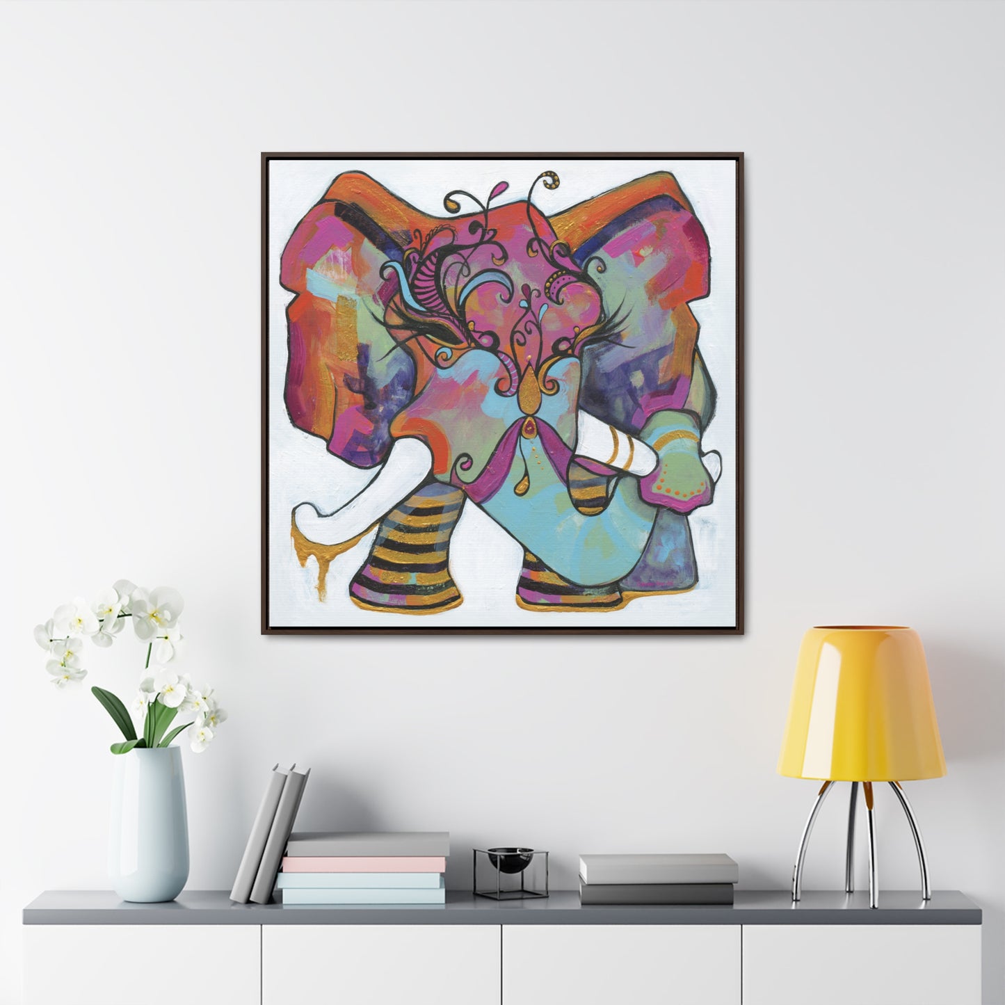 "Masquerade Elephant" Framed Canvas Fine Art Reproduction by Zabrina Fine Art