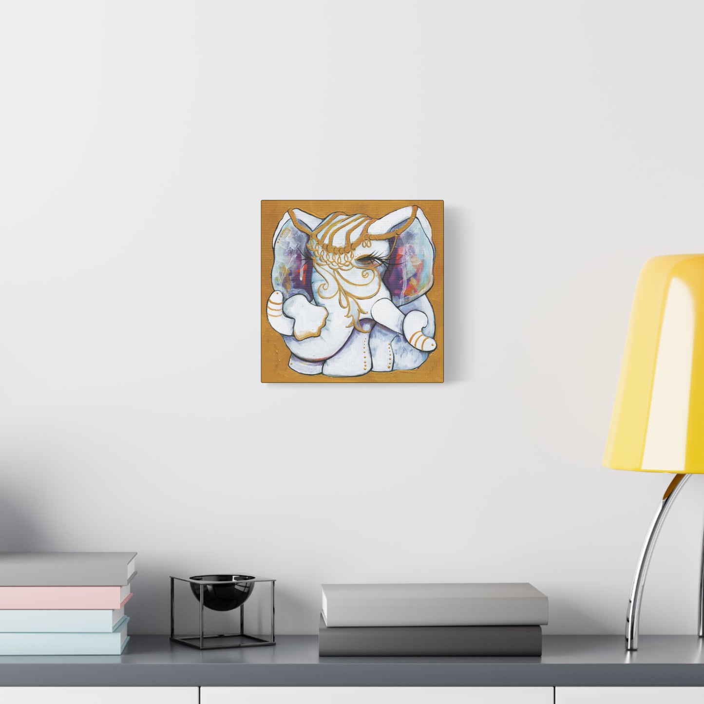 "Gold and White Elephant" Unframed Canvas Black Edge Reproduction by Zabrina Fine Art