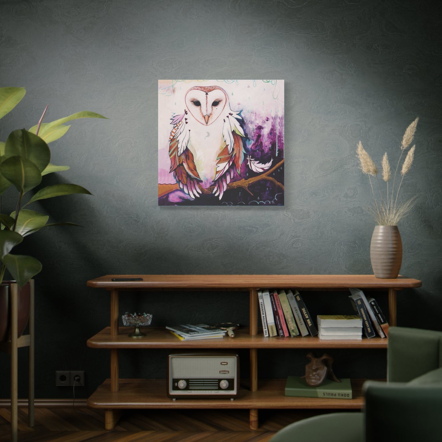 "Rainy Day Owl" Unframed Canvas Neptune Blue Edge Reproduction by Zabrina Fine Art