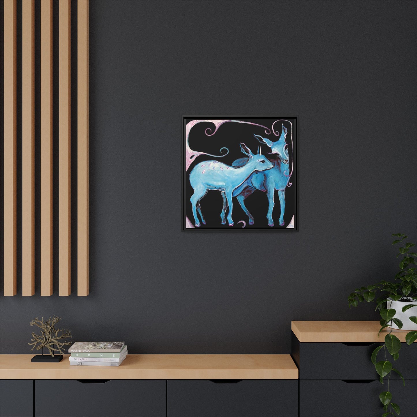 "Deer Love" Framed Canvas Fine Art Reproduction by Zabrina Fine Art