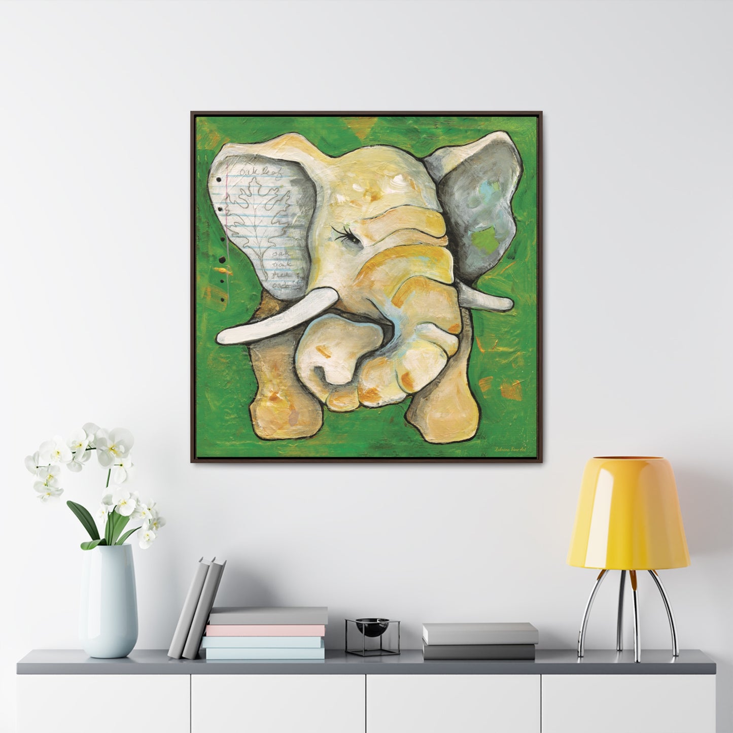 "Oak Leaf Elephant" Framed Canvas Fine Art Reproduction by Zabrina Fine Art