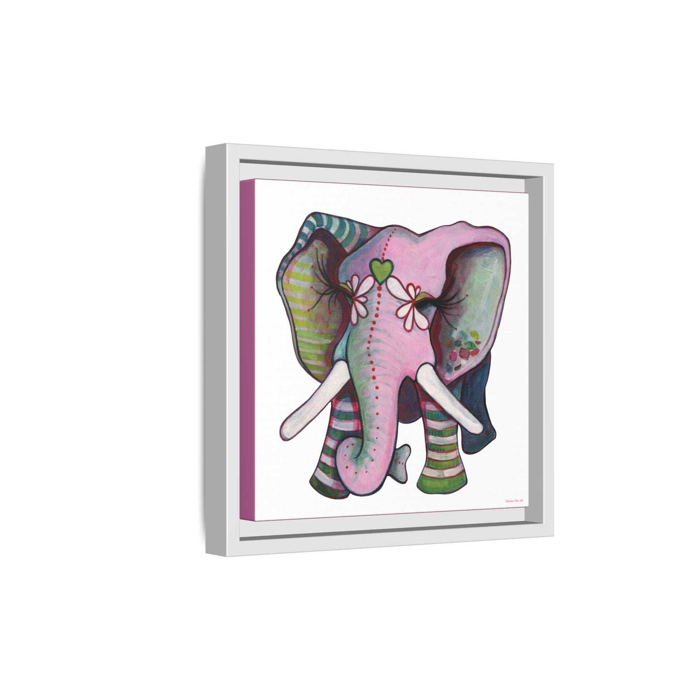 "Green Heart Elephant" Framed Canvas Fine Art Reproduction by Zabrina Fine Art