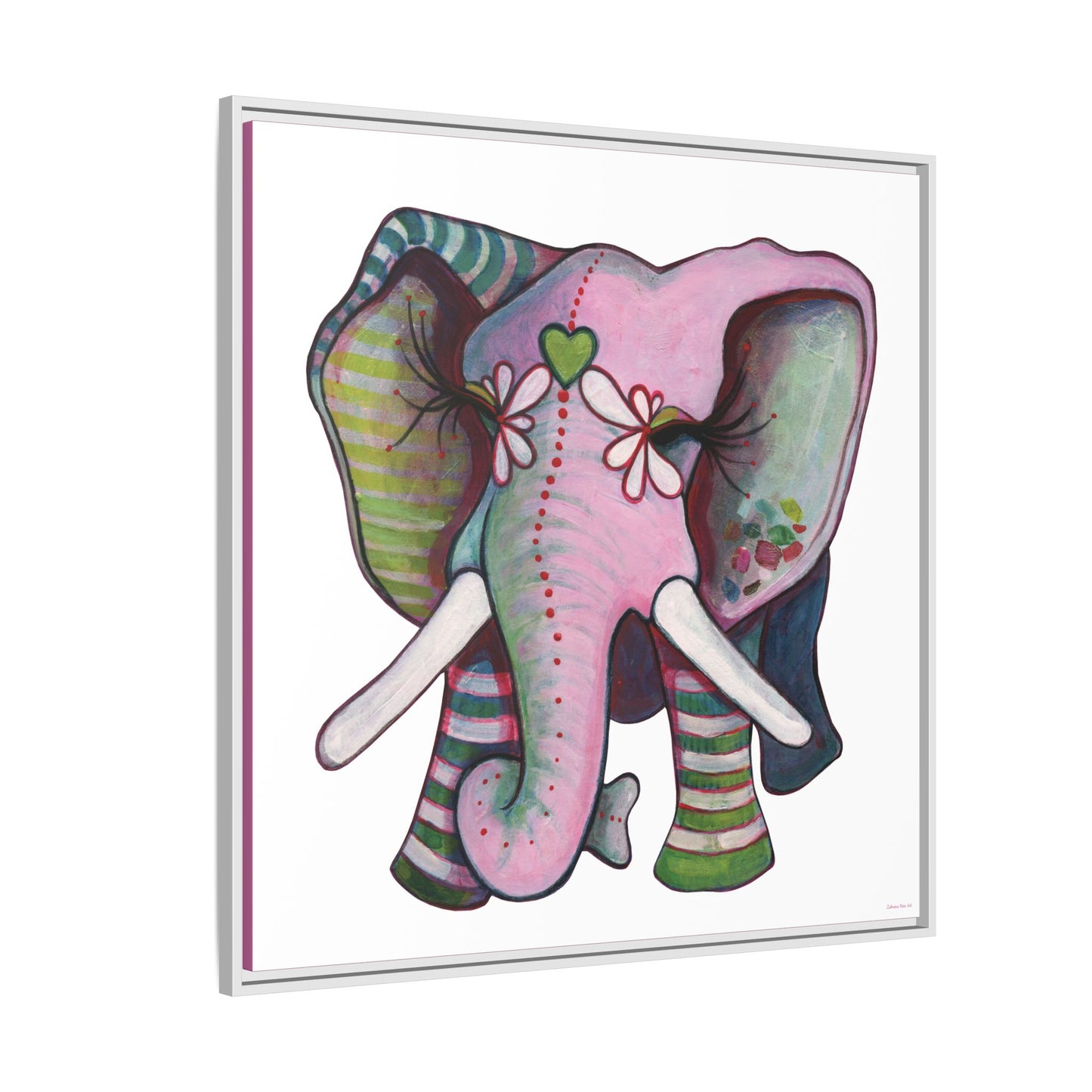 "Green Heart Elephant" Framed Canvas Fine Art Reproduction by Zabrina Fine Art