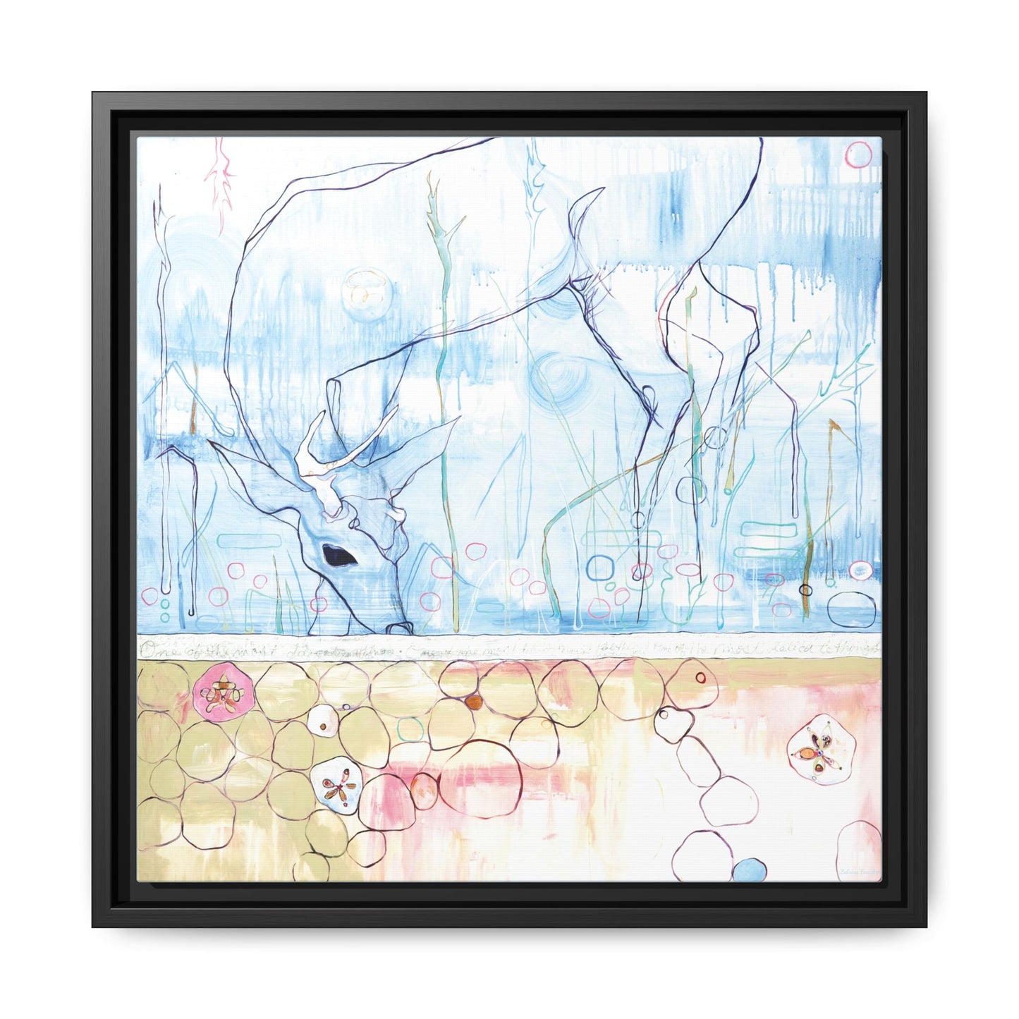 "One Antler Deer" Framed Canvas Fine Art Reproduction by Zabrina Fine Art