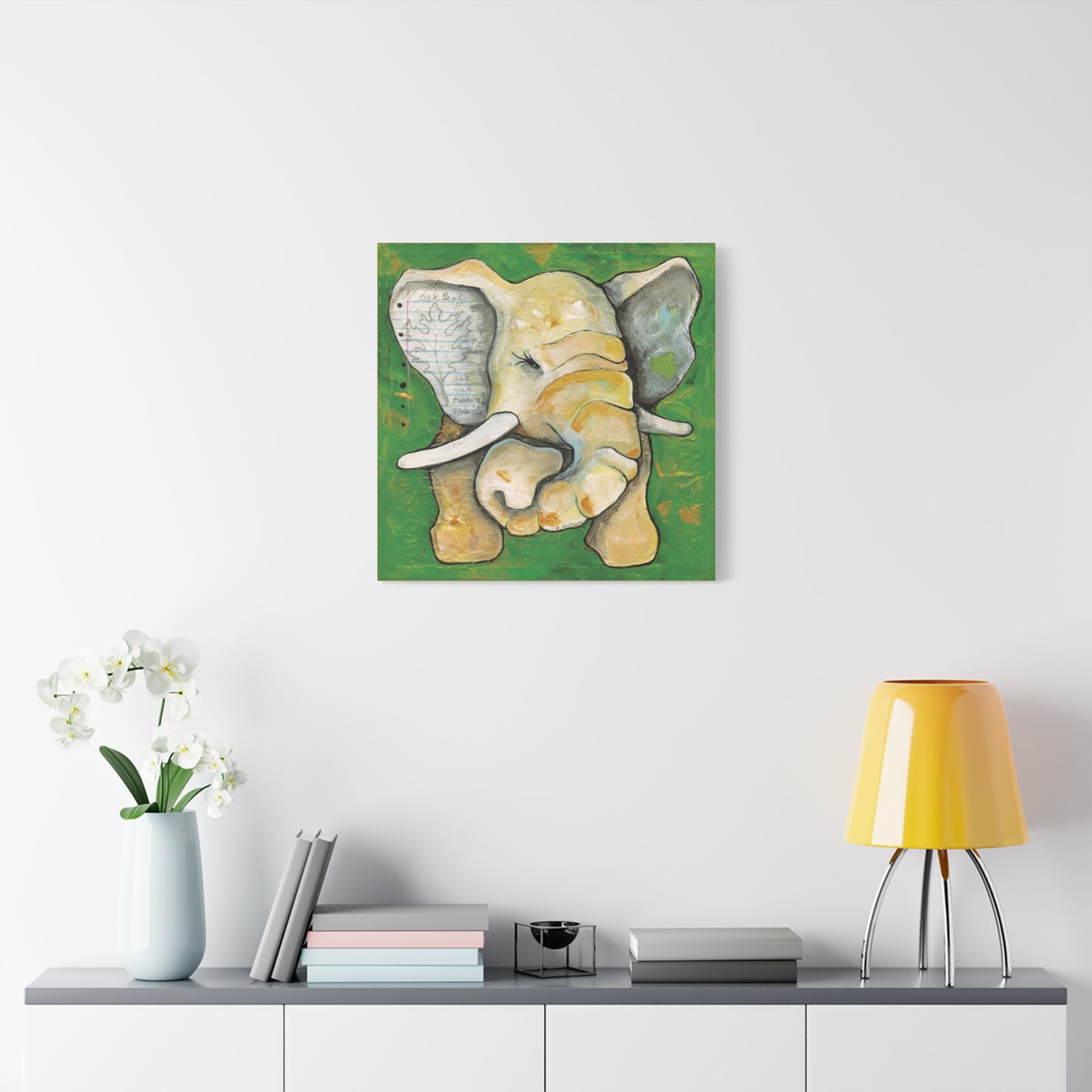 "Oak Leaf Elephant" Unframed Canvas Yellow Edge Reproduction by Zabrina Fine Art