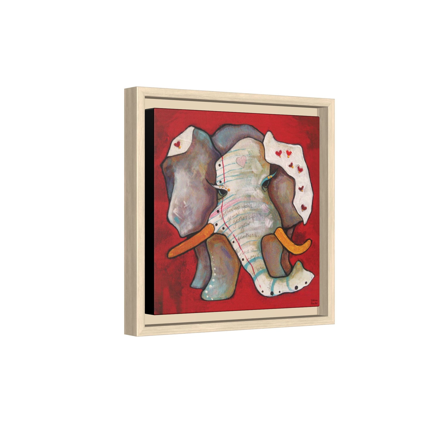 "Red Heart Elephant" Framed Canvas Fine Art Reproduction by Zabrina Fine Art