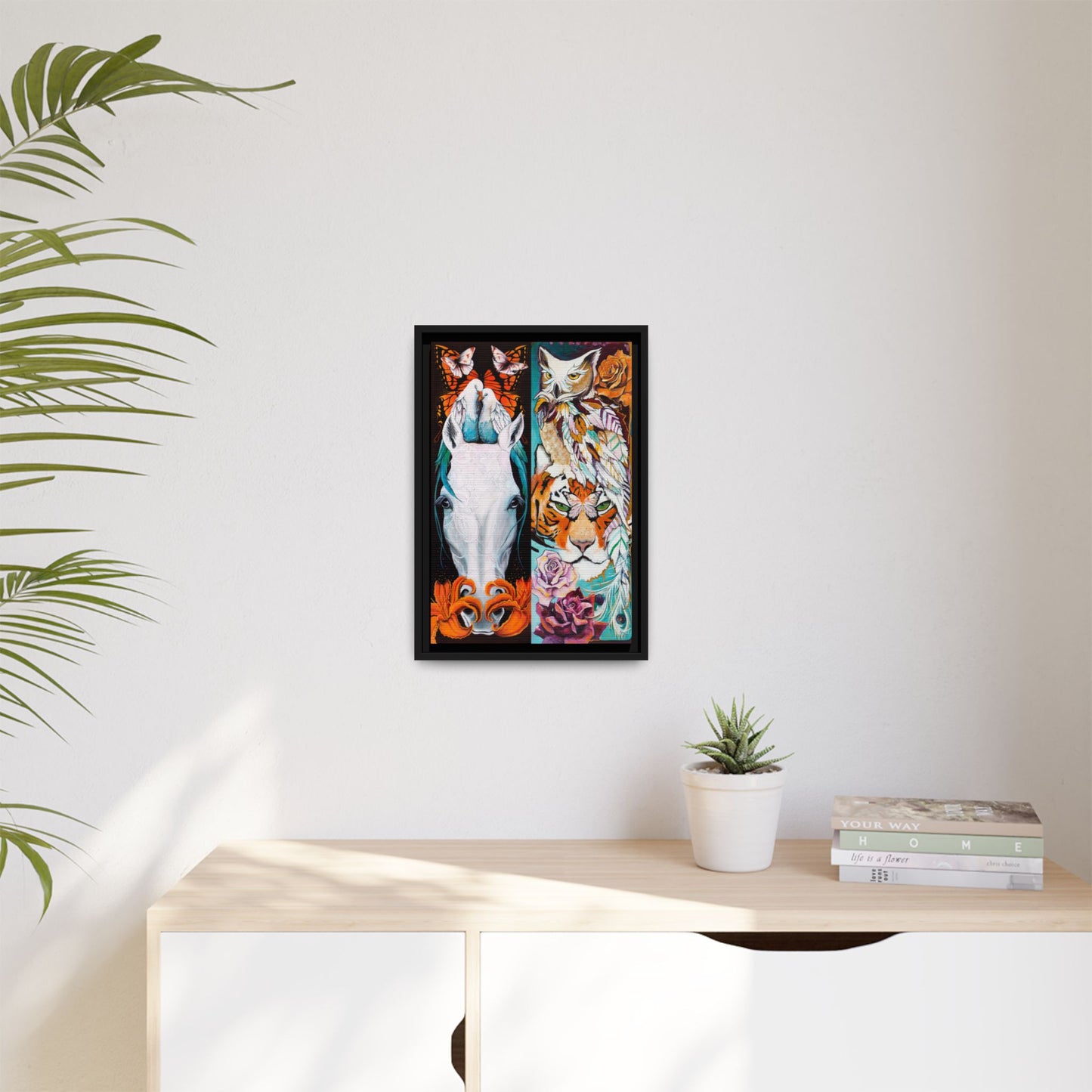 "The Tiger and The Mare" Framed Canvas Fine Art Reproduction by Zabrina Fine Art