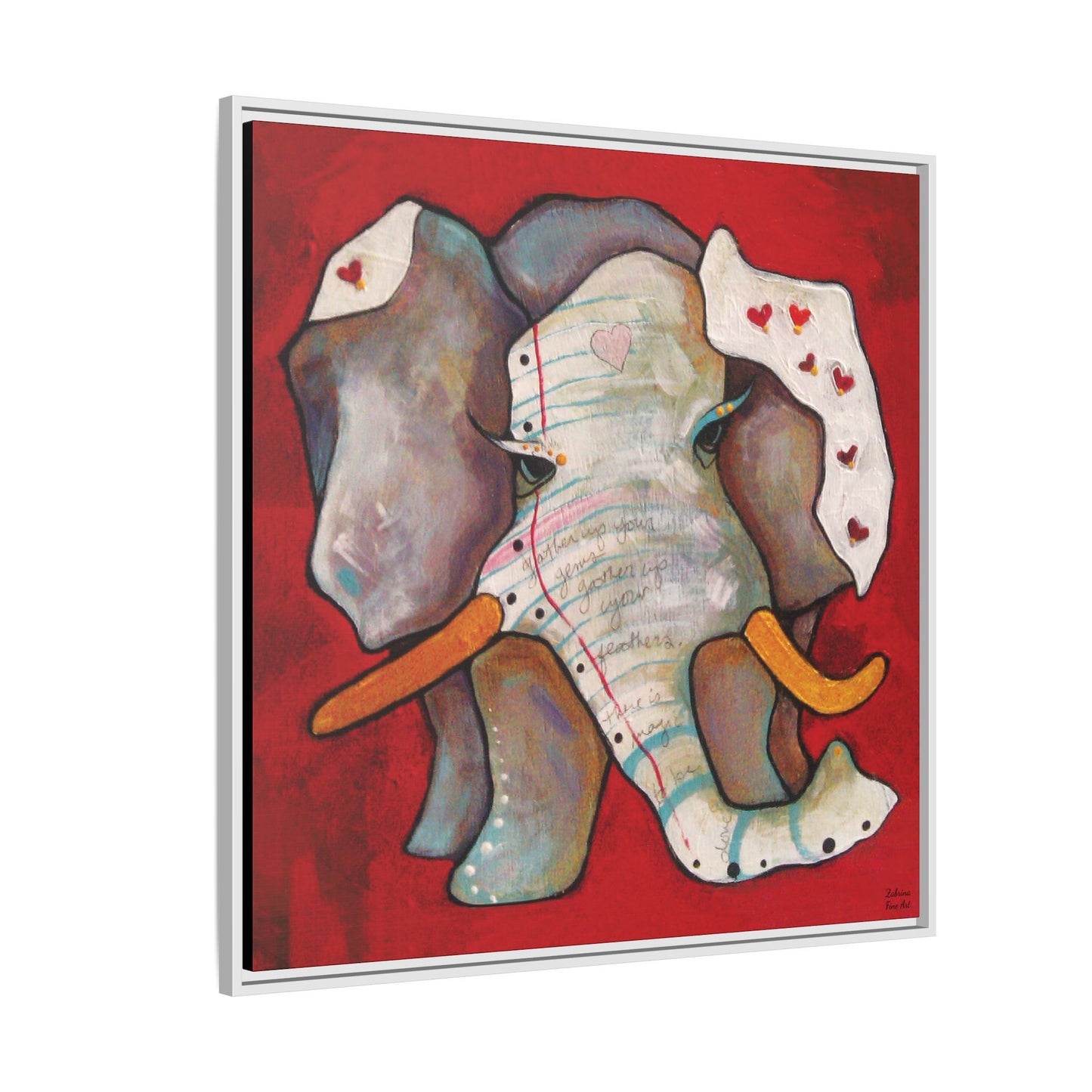 "Red Heart Elephant" Framed Canvas Fine Art Reproduction by Zabrina Fine Art