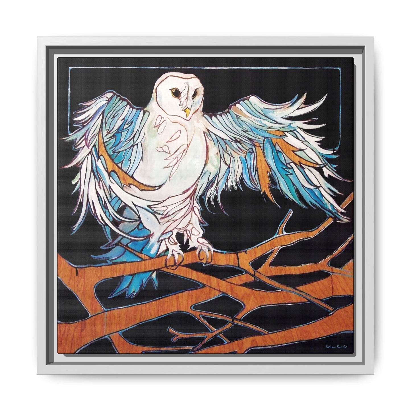"Blue Owl" Framed Canvas Fine Art Reproduction by Zabrina Fine Art