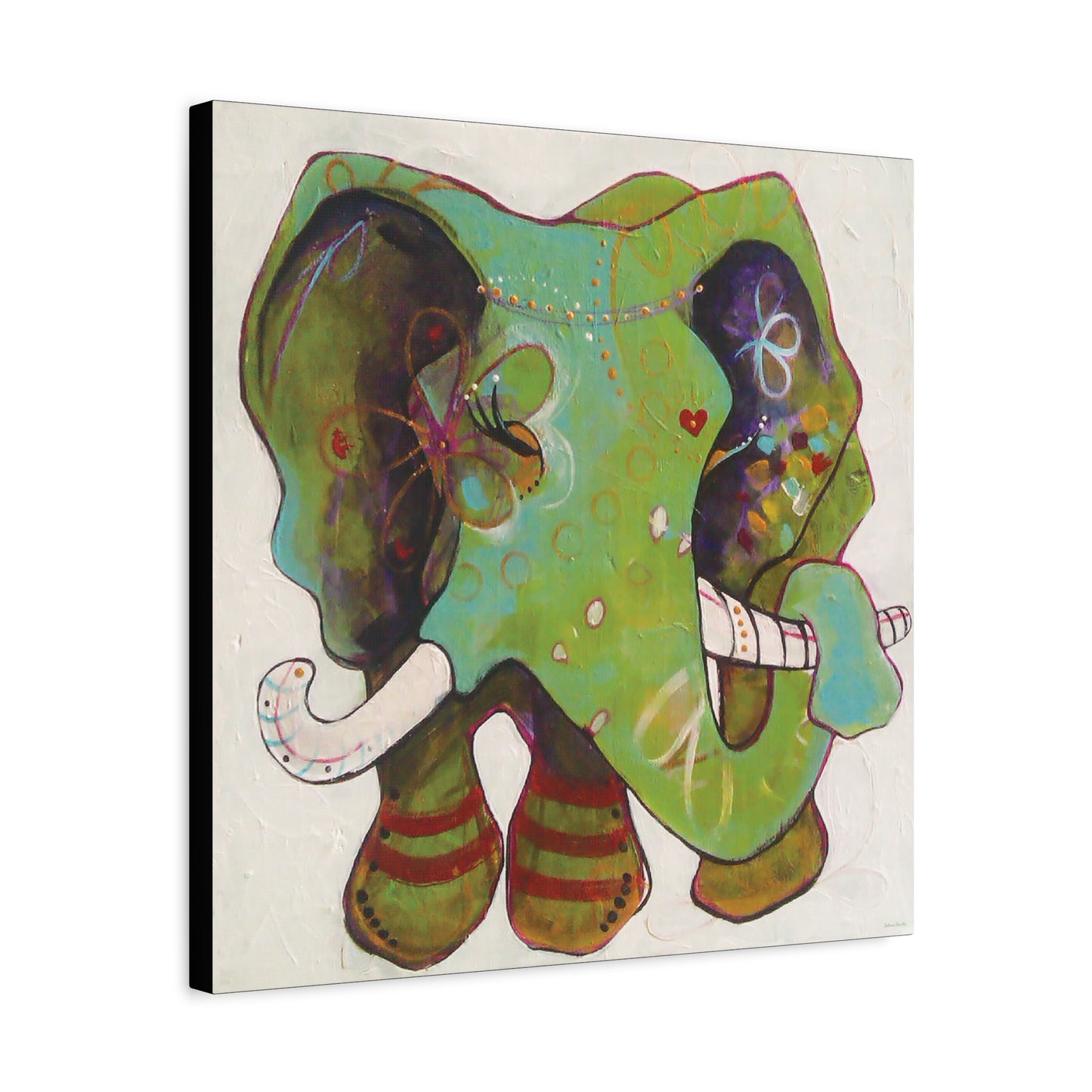 "Green Elephant" Unframed Canvas Black Edge Reproduction by Zabrina Fine Art