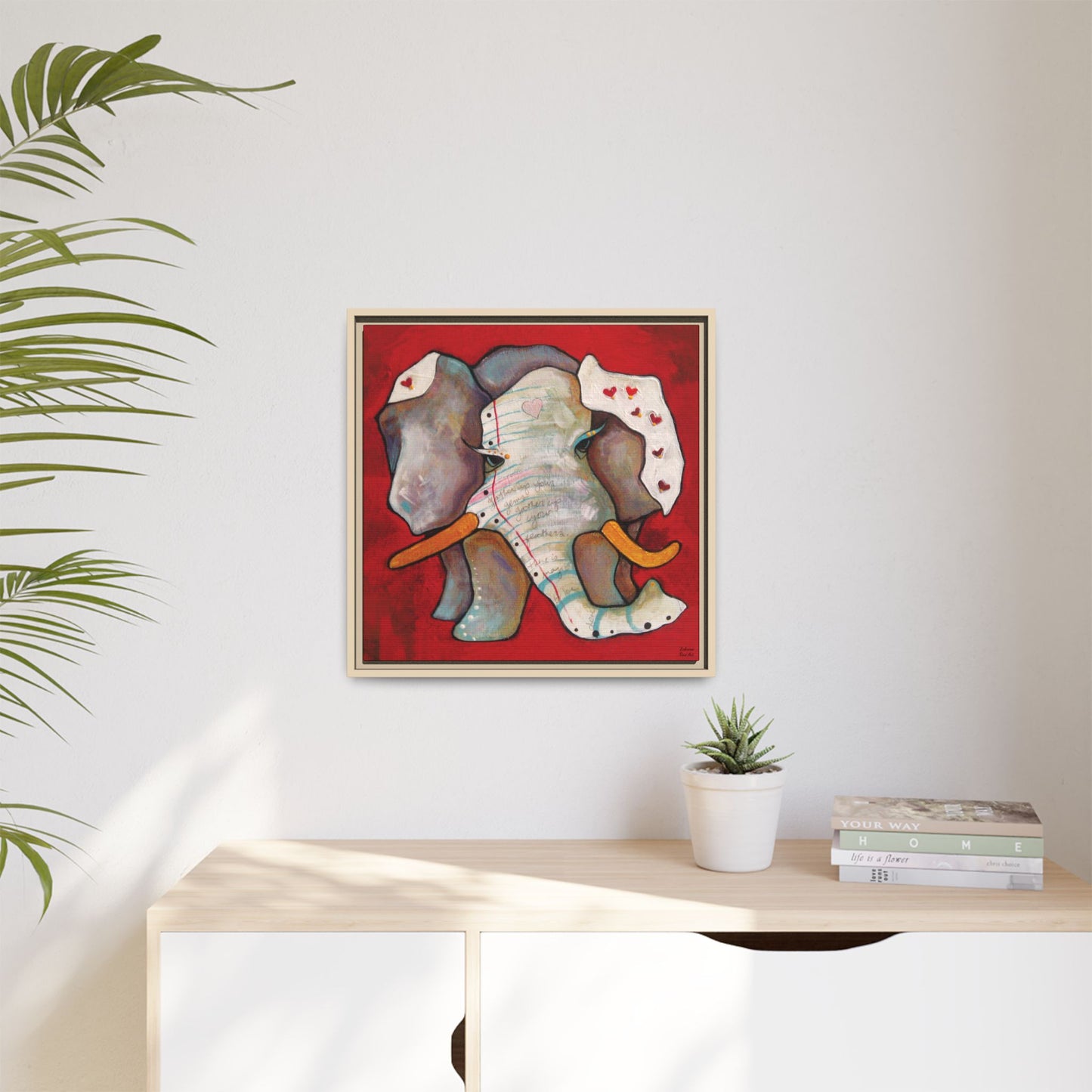 "Red Heart Elephant" Framed Canvas Fine Art Reproduction by Zabrina Fine Art