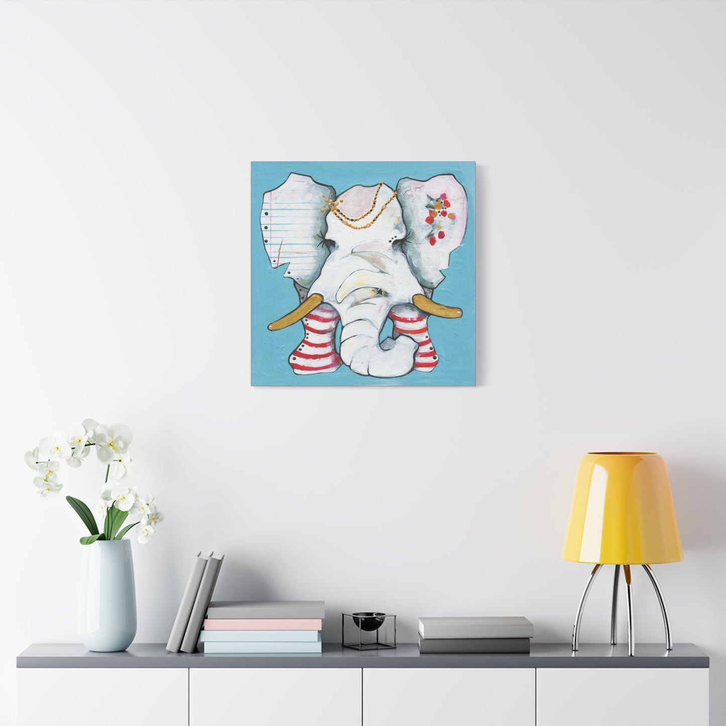 "Red Stripe Elephant" Unframed Canvas Candy Red Edge Reproduction by Zabrina Fine Art