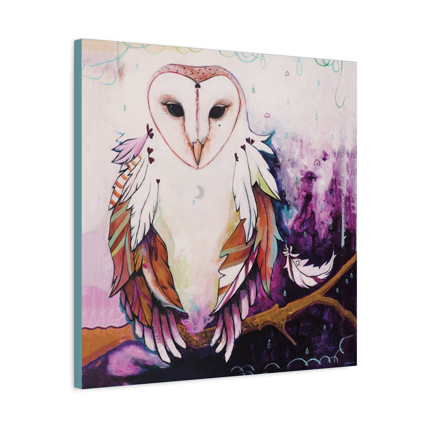 "Rainy Day Owl" Unframed Canvas Neptune Blue Edge Reproduction by Zabrina Fine Art