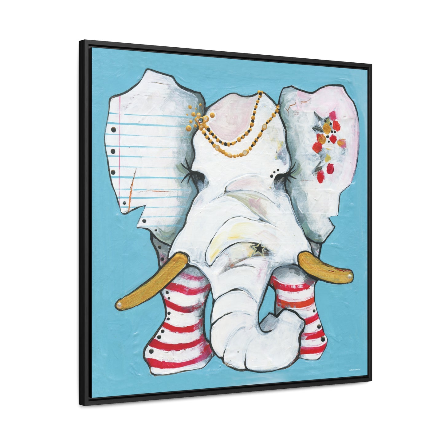 "Red Stripe Elephant" Framed Canvas Fine Art Reproduction by Zabrina Fine Art