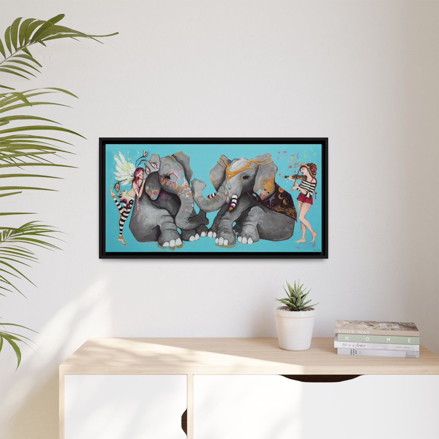 "Elephant Love" Framed Canvas Fine Art Reproduction by Zabrina Fine Art
