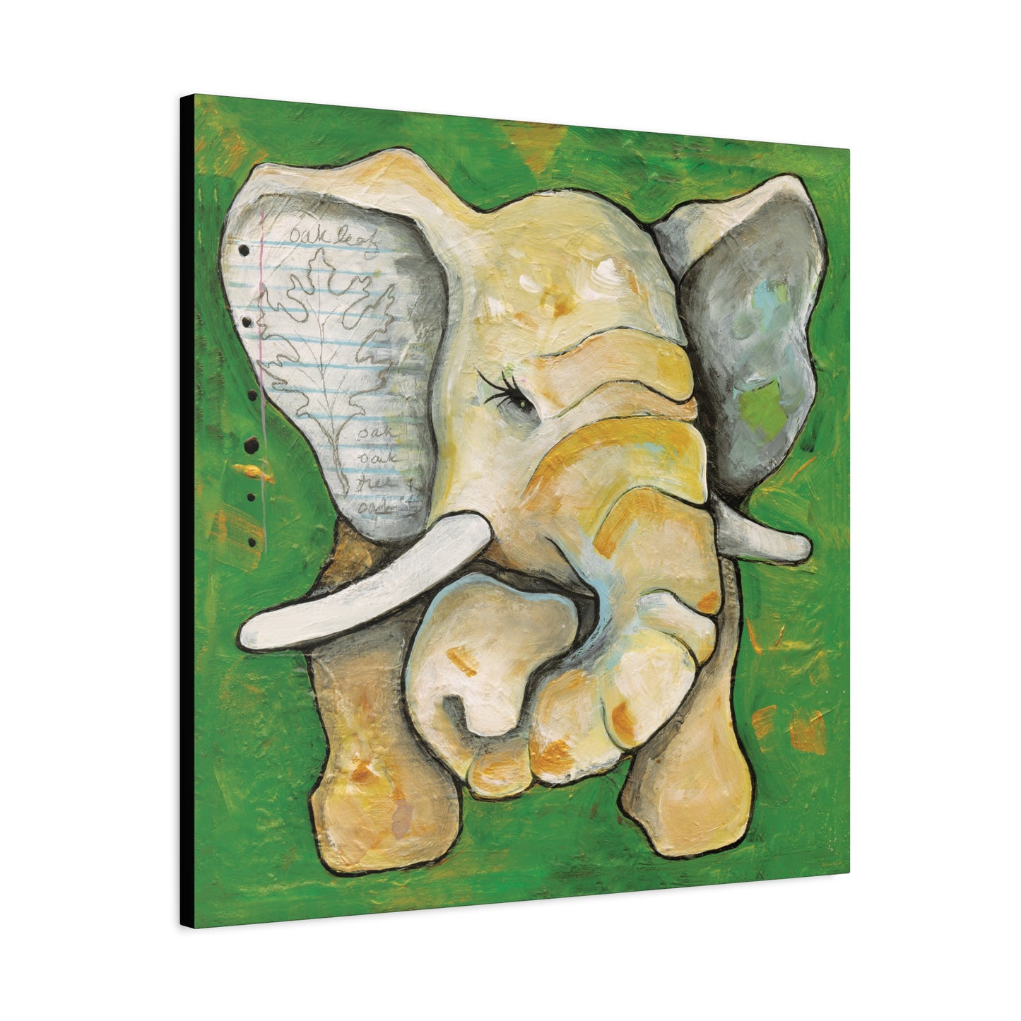 "Oak Leaf Elephant" Unframed Canvas Black Edge Reproduction by Zabrina Fine Art