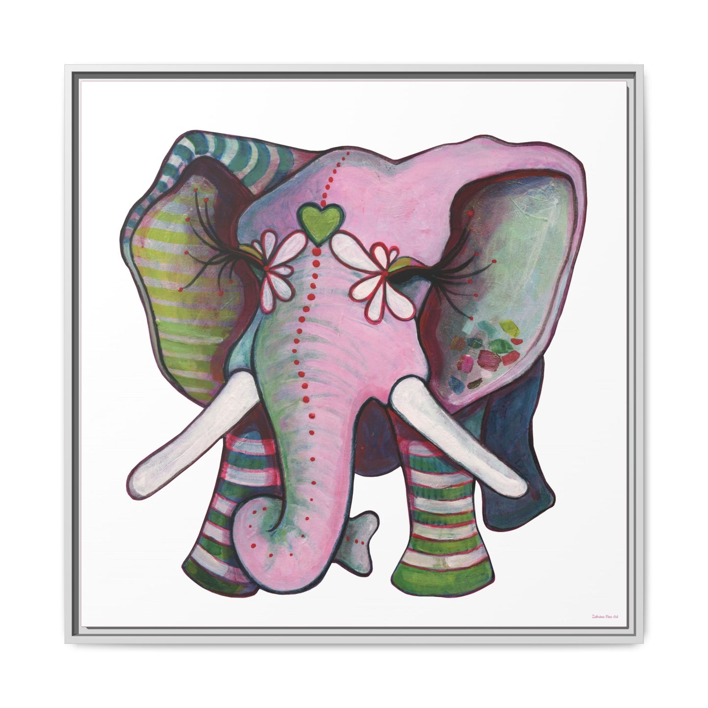 "Green Heart Elephant" Framed Canvas Fine Art Reproduction by Zabrina Fine Art