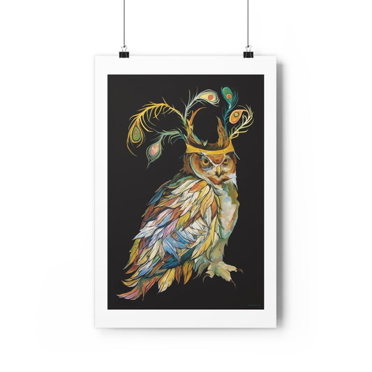 "Peacock Crown Owl" Giclée Art Print by Zabrina Fine Art