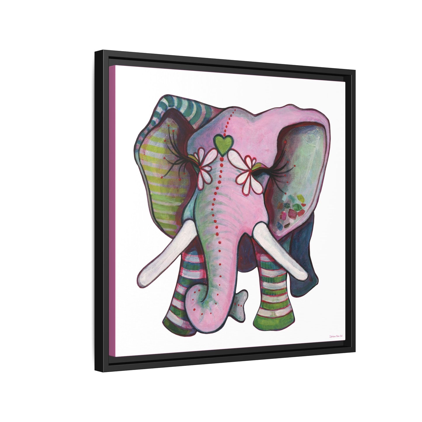 "Green Heart Elephant" Framed Canvas Fine Art Reproduction by Zabrina Fine Art