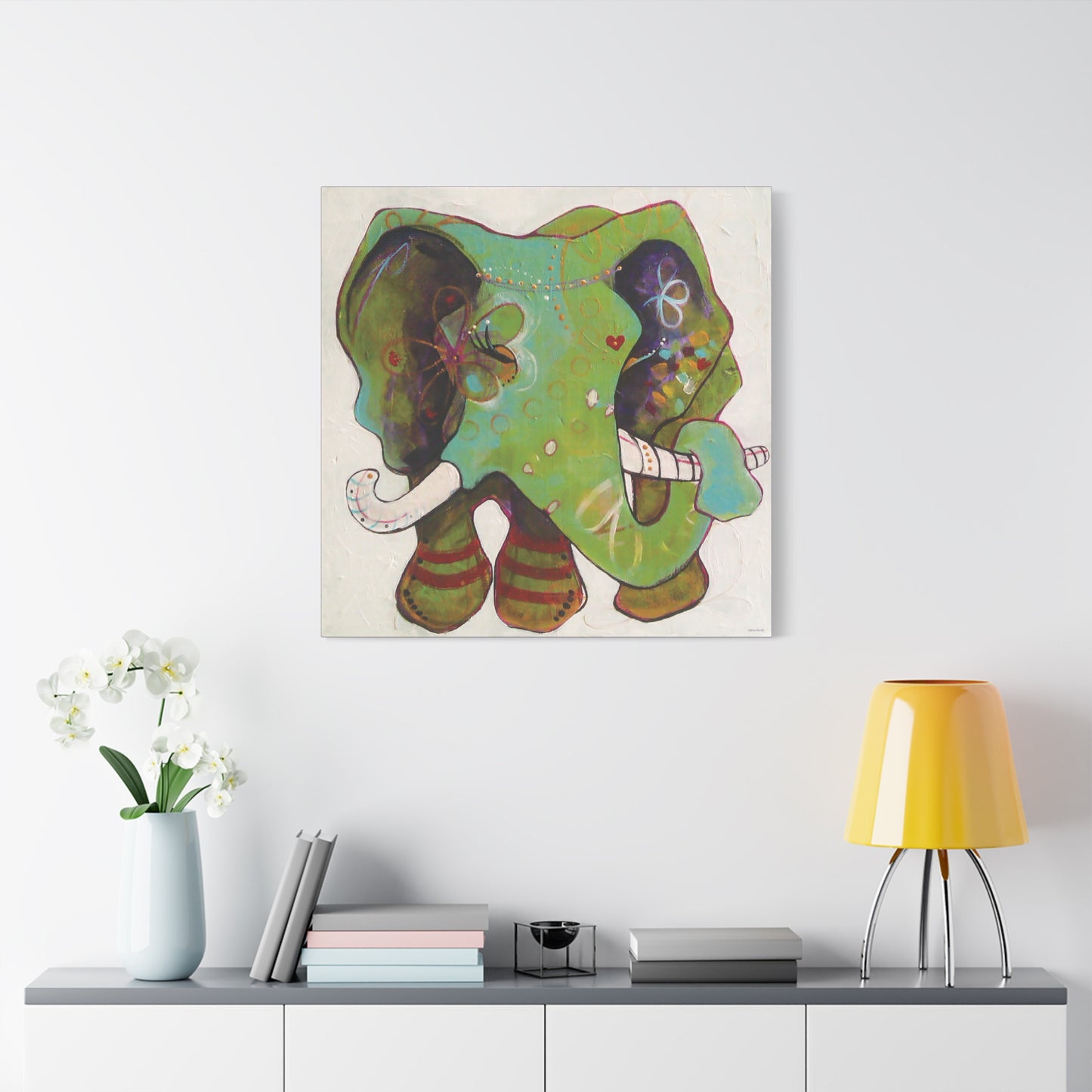 "Green Elephant" Unframed Canvas Bossanova Purple Edge Reproduction by Zabrina Fine Art