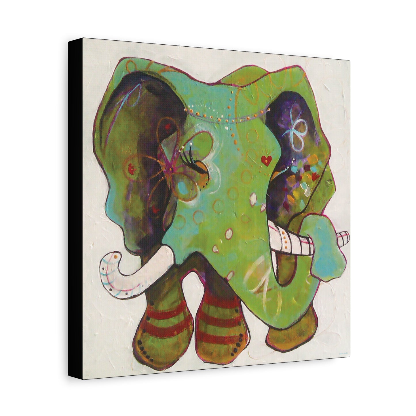 "Green Elephant" Unframed Canvas Black Edge Reproduction by Zabrina Fine Art