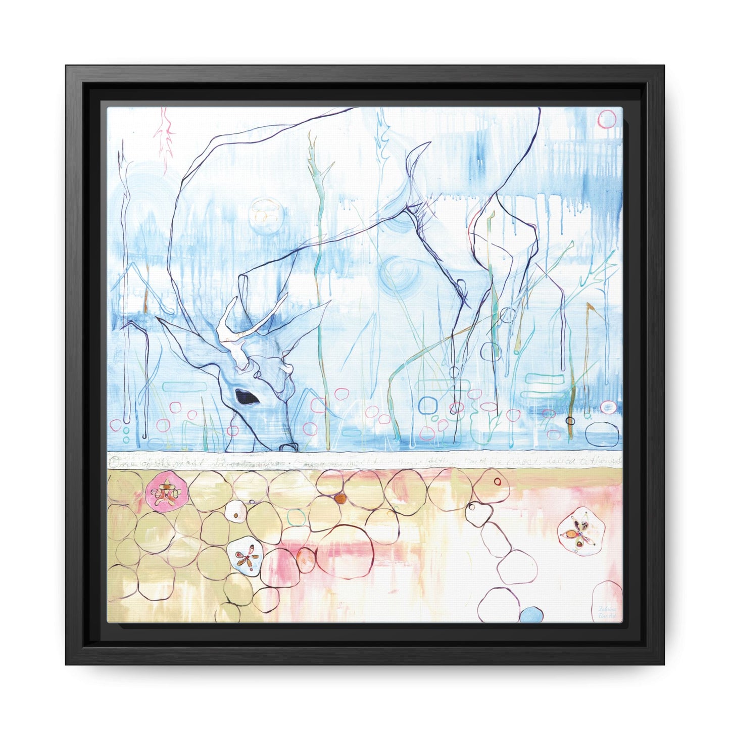 "One Antler Deer" Framed Canvas Fine Art Reproduction by Zabrina Fine Art