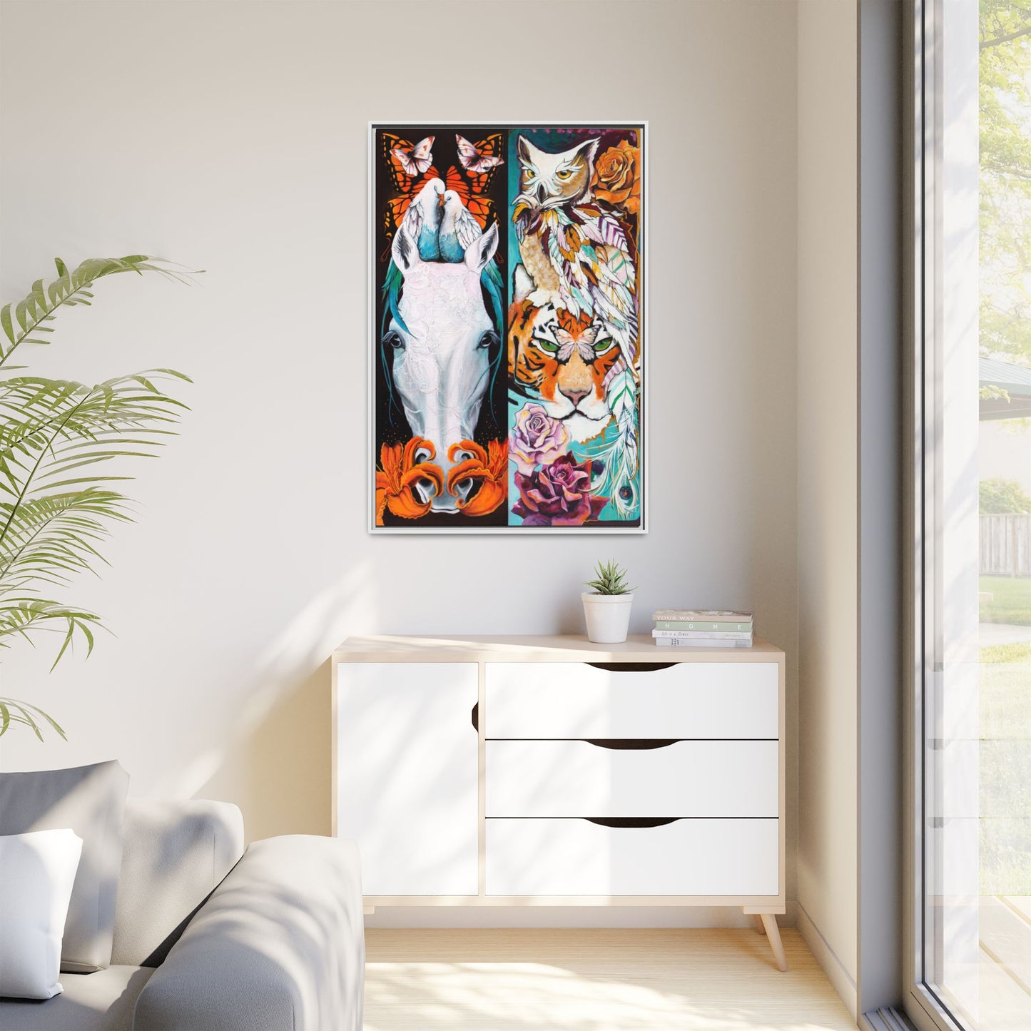 "The Tiger and The Mare" Framed Canvas Fine Art Reproduction by Zabrina Fine Art
