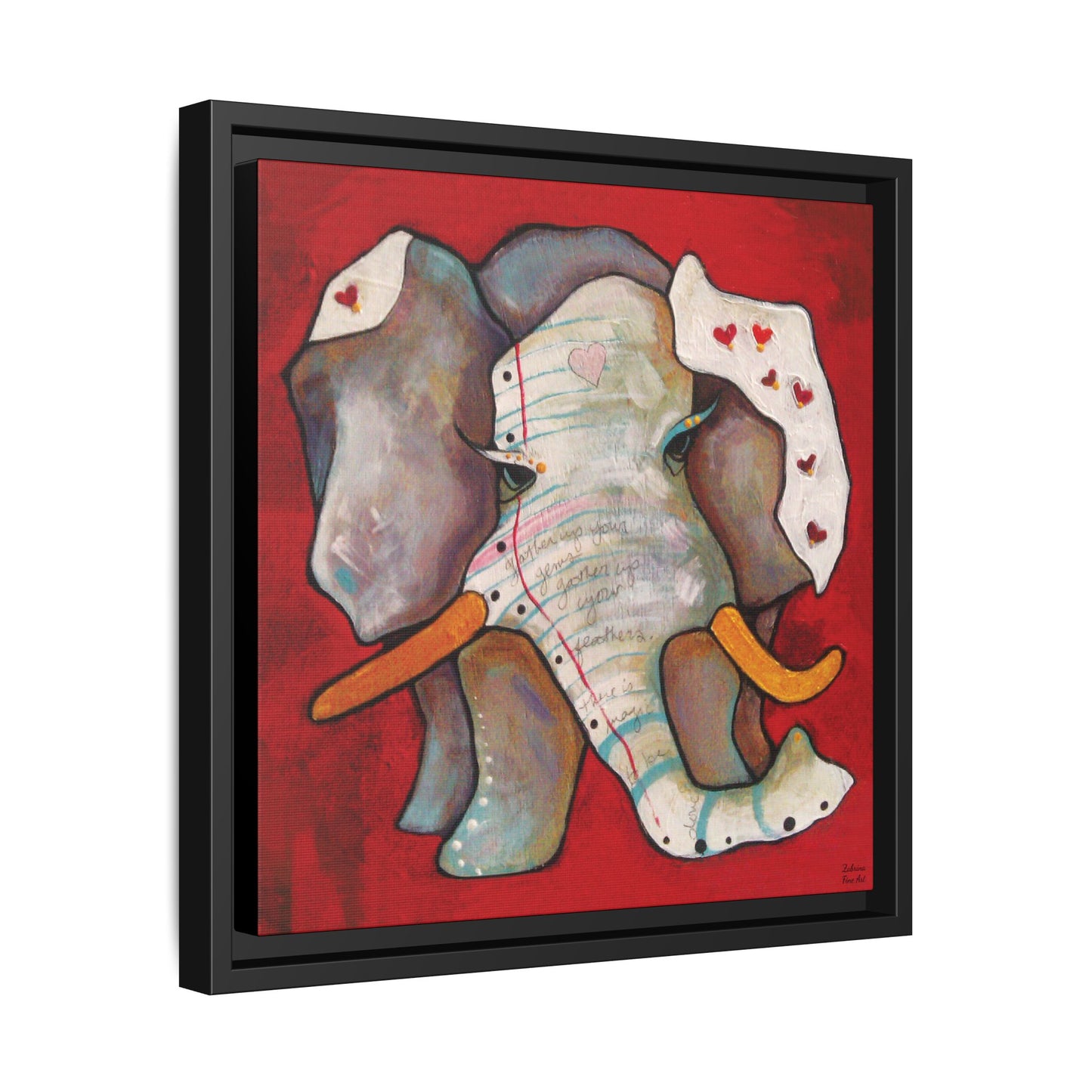 "Red Heart Elephant" Framed Canvas Fine Art Reproduction by Zabrina Fine Art