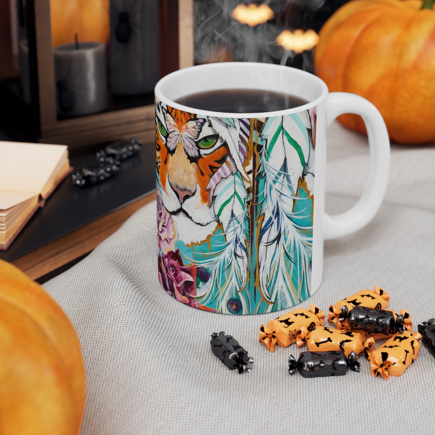 "Tiger Rose" Ceramic Mug by Zabrina Fine Art