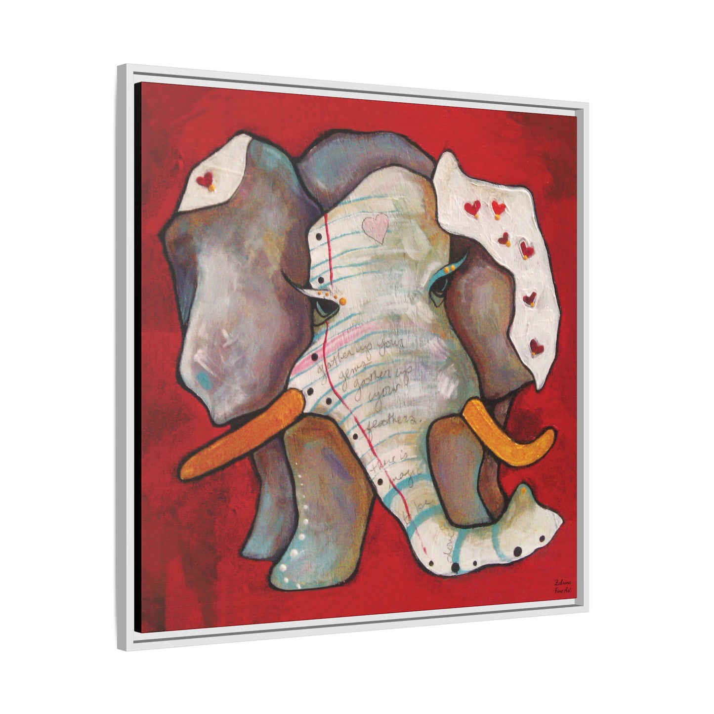 "Red Heart Elephant" Framed Canvas Fine Art Reproduction by Zabrina Fine Art