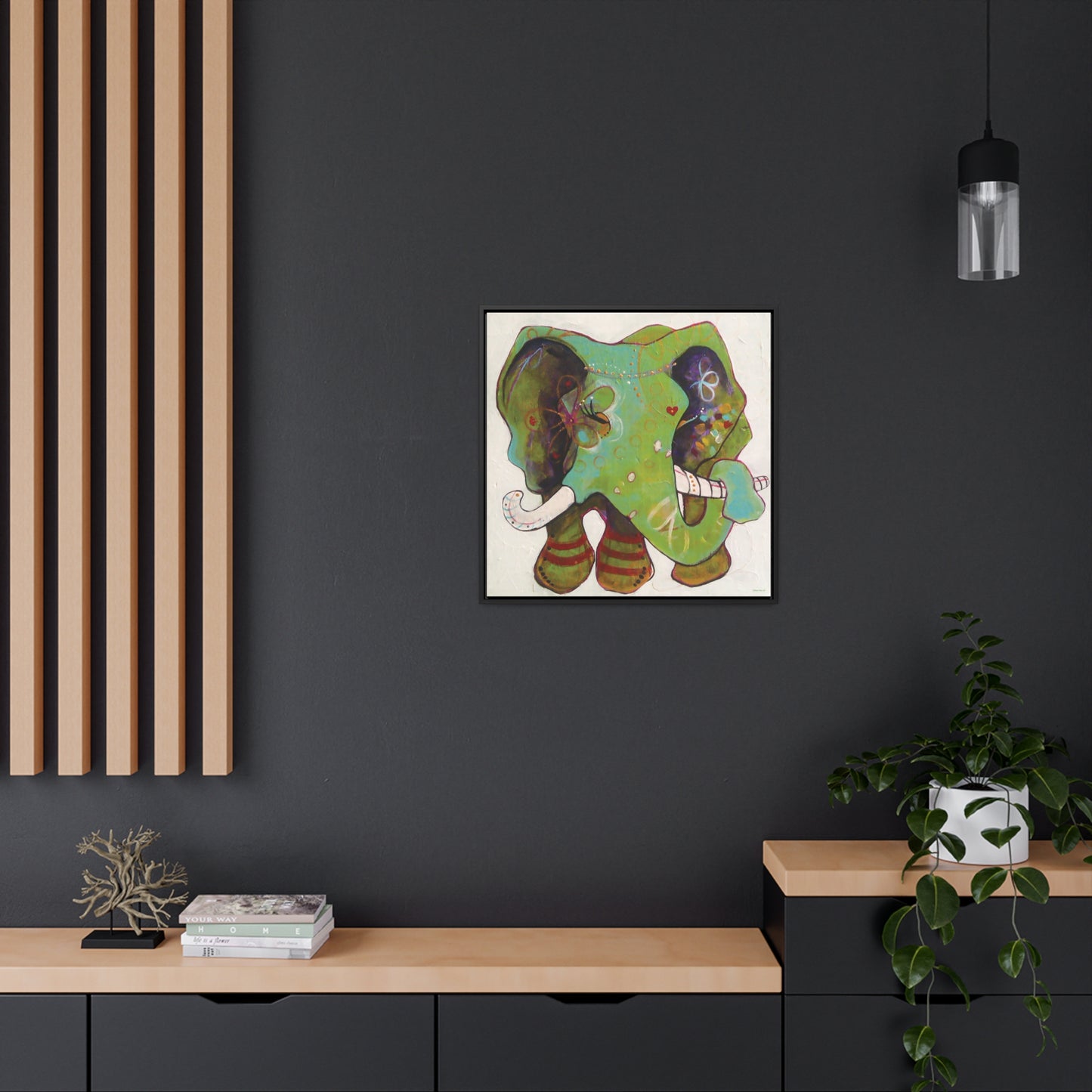 "Green Elephant" Framed Canvas Fine Art Reproduction by Zabrina Fine Art