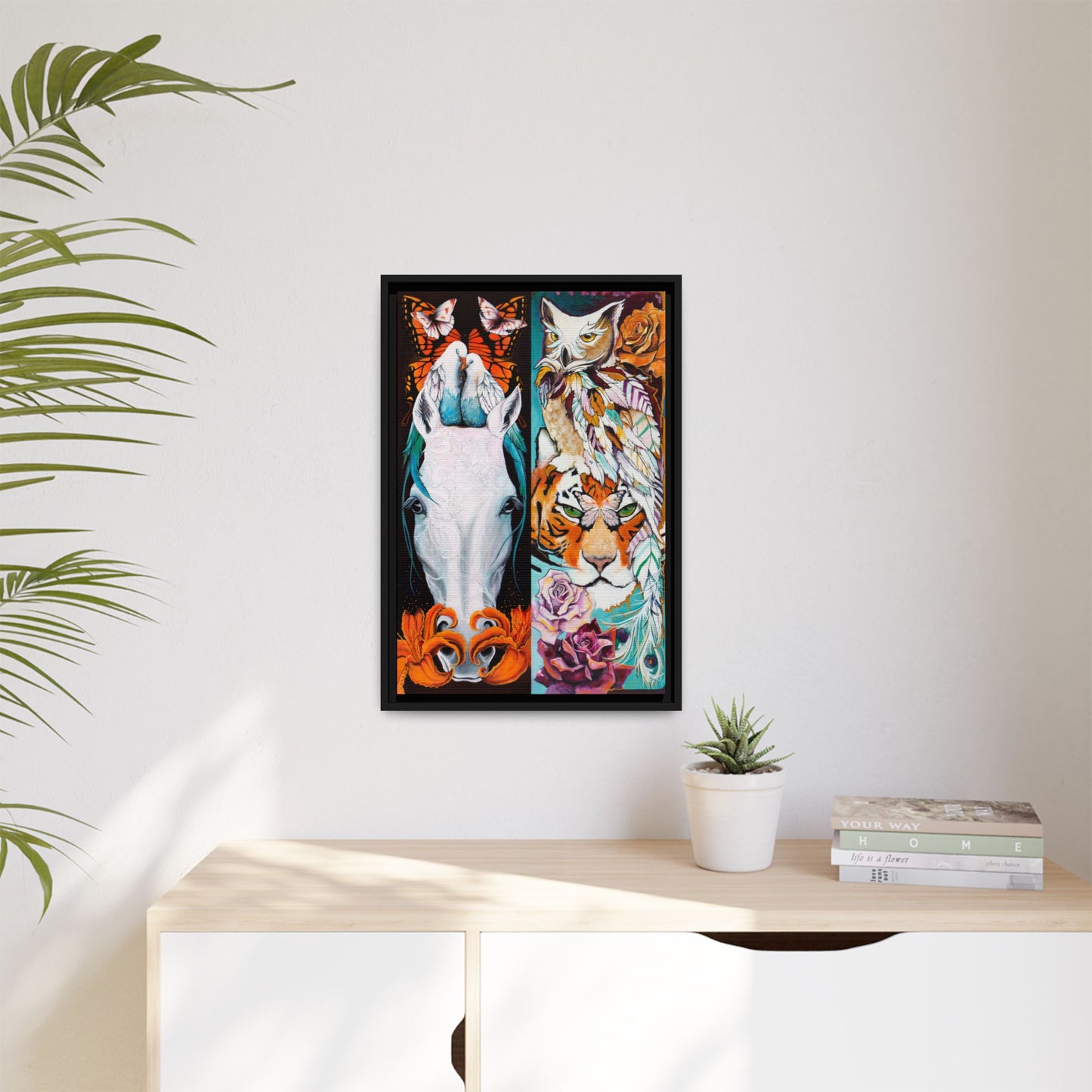"The Tiger and The Mare" Framed Canvas Fine Art Reproduction by Zabrina Fine Art