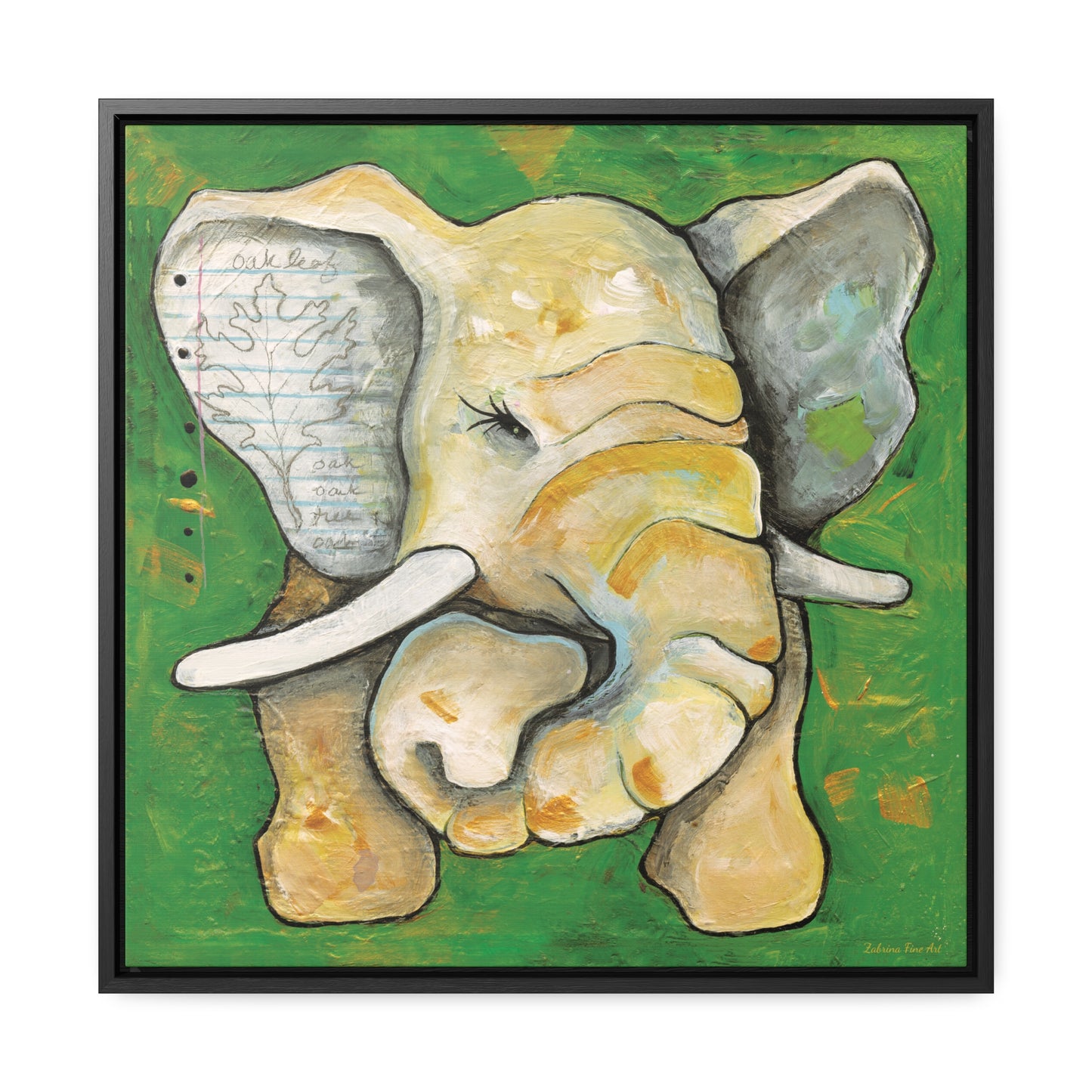 "Oak Leaf Elephant" Framed Canvas Fine Art Reproduction by Zabrina Fine Art