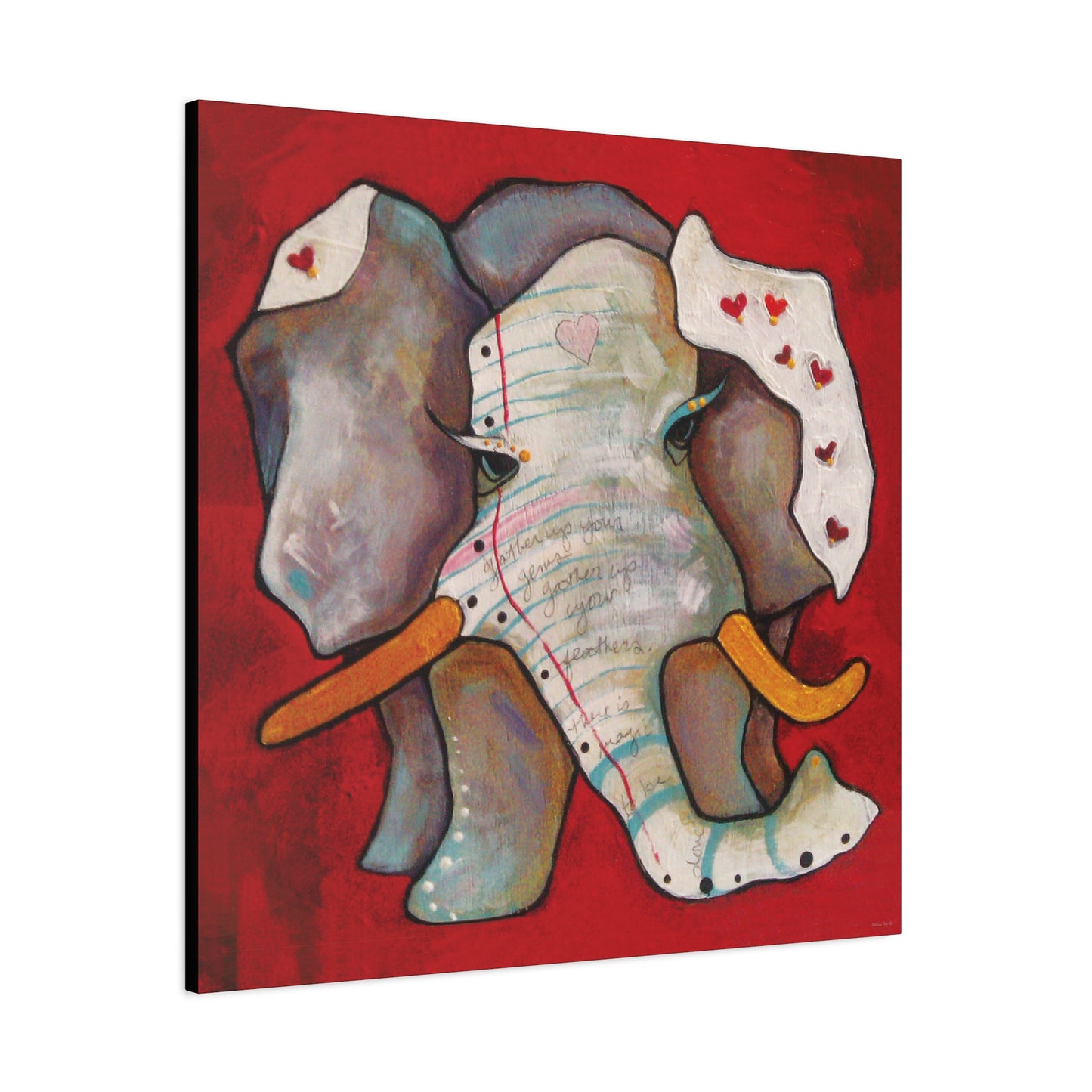 "Red Heart Elephant" Unframed Canvas Black Edge Reproduction by Zabrina Fine Art