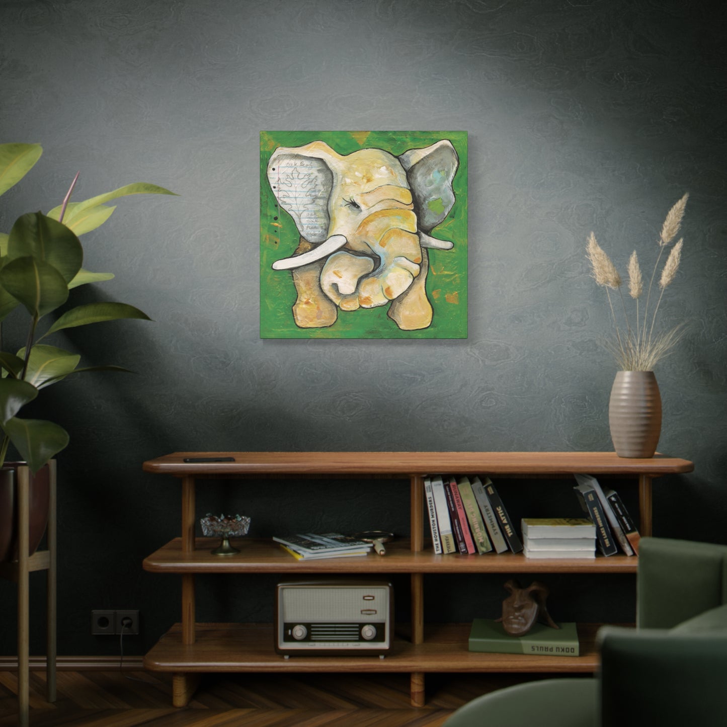 "Oak Leaf Elephant" Unframed Canvas Black Edge Reproduction by Zabrina Fine Art