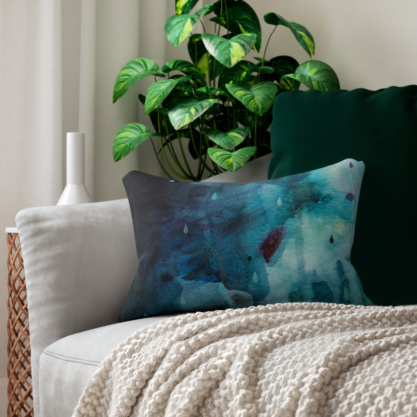 "I Love Rainy Days" Throw Pillow on Wine by Zabrina Fine Art