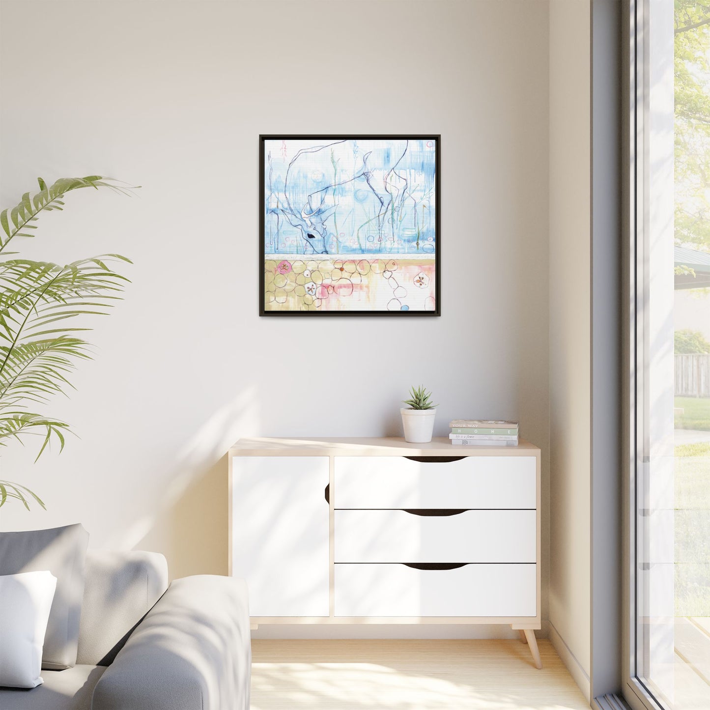 "One Antler Deer" Framed Canvas Fine Art Reproduction by Zabrina Fine Art