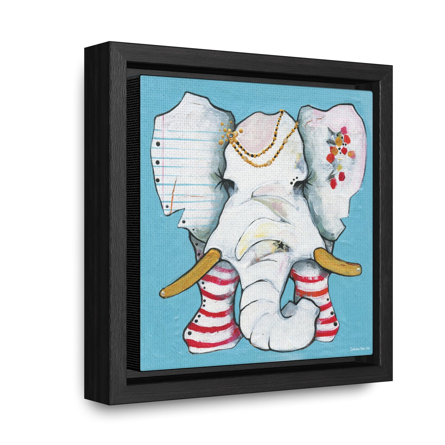 "Red Stripe Elephant" Framed Canvas Fine Art Reproduction by Zabrina Fine Art