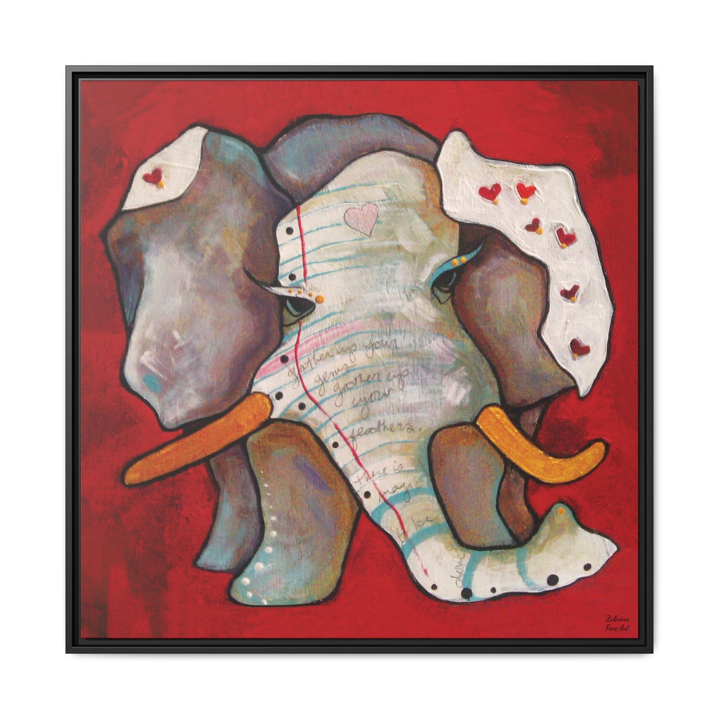 "Red Heart Elephant" Framed Canvas Fine Art Reproduction by Zabrina Fine Art